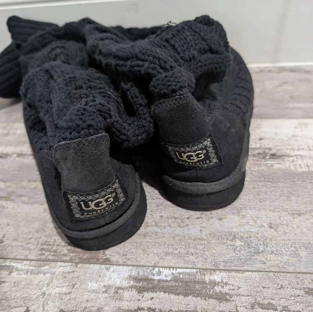 UGG Women's Black Knitted‎ Above The Knee-High Boots Size 7